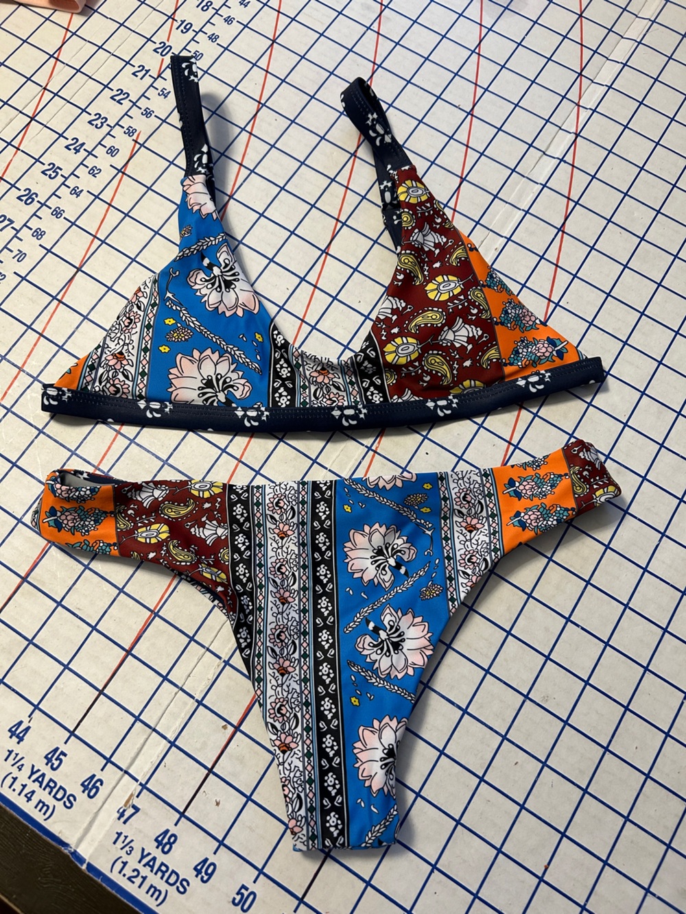 Zaful Blue Orange Brown Patterned Floral Bikini